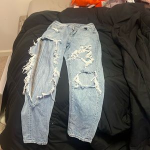these jeans are mom jeans size 2, light blue, from American eagle outfitters